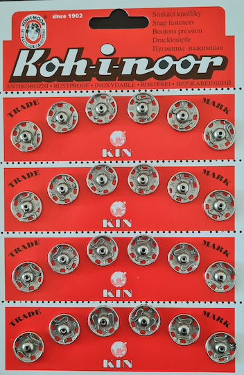 No.6-15.9/13mm Stainless Steel Sewing Snaps Czech Nickel 24pcs Koh-i-noor