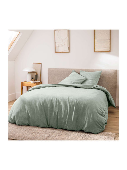 Duvet Cover Set Cotton Queen with 2 Pillowcases 240x220 L-c Meline Sage