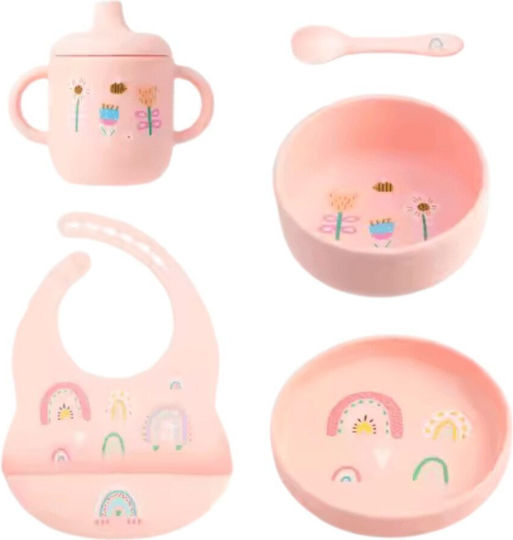 Queen Mother Feeding Set made of Silicone Pink 5pcs