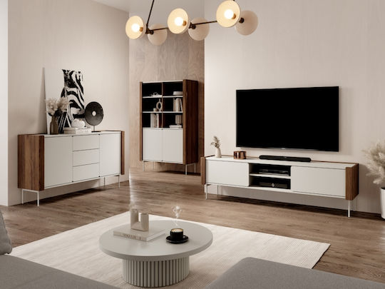 Мебели за съхранение Wrap от дърво & метал с чекмеджета Sand White + Walnut 141x39x82см