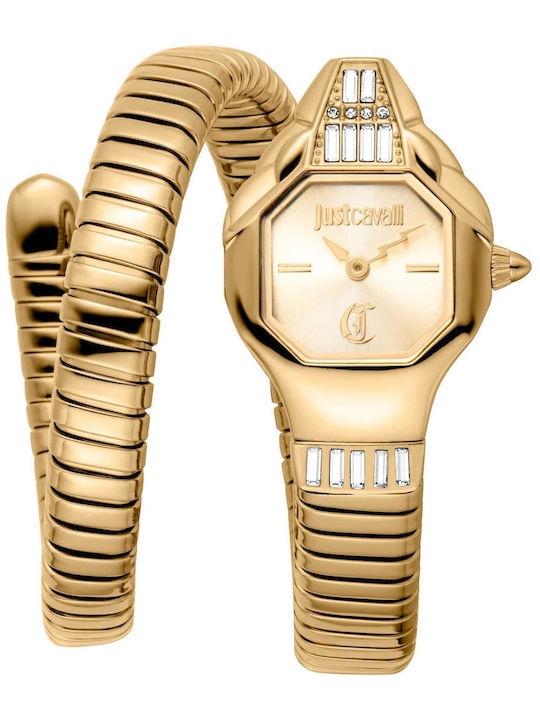 Just Cavalli Snake Crystals Women's Watch with Gold Metal Bracelet