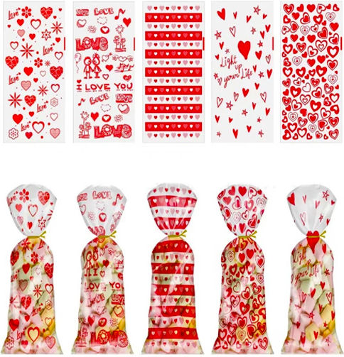 Set Perfect de 10 Săculeți Dulci sau Cadou Modele Aleatorii 27x13cm Inimi de Sfântul Valentin