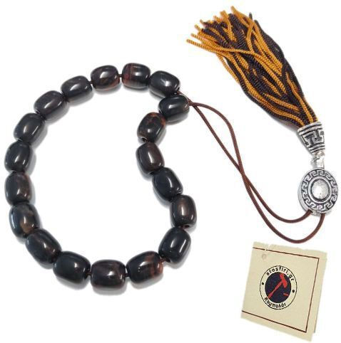 Glass Worry Beads with Tassel with 12 Beads Barrel Black 1.2cm