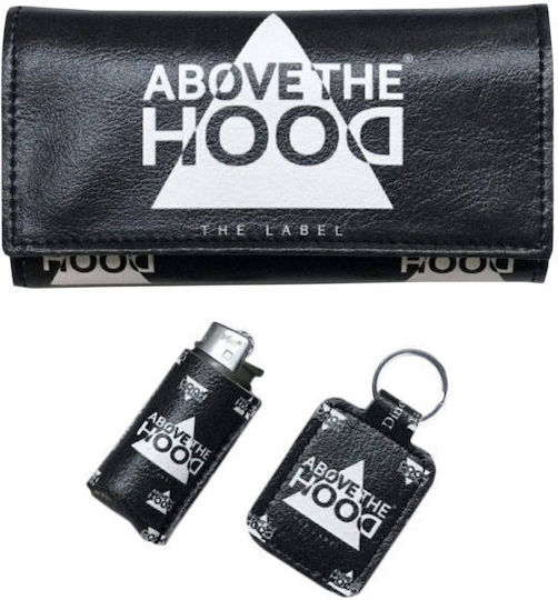 Handmade Synthetic Leather Tobacco Pouch Set with Keychain Lighter Case in Black