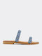 Leather Women's Flat Sandals in Blue Color