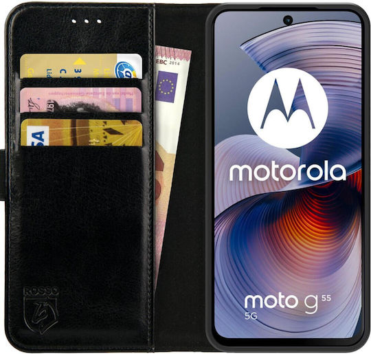 Rosso Element Pu Wallet Synthetic Leather / Silicone Black (Moto G55)