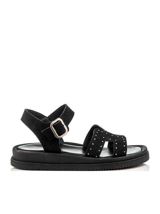 Δερμάτινα Γυναικεία Σανδάλια Flatforms Μαύρα