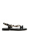 Leather Women's Flat Sandals in Black Color