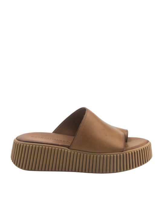 Women's Flat Sandals in Tabac Brown Color