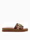 Leather Women's Flat Sandals Brown