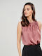 Women's Blouse Satin Sleeveless Pink