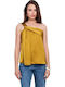 Women's Blouse Satin Drape with One Shoulder Mustard