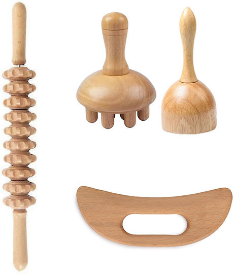Ξύλινα Εργαλεία Μασάζ Μαδεροθεραπεία Wood Therapy Massage Set 4τμχ