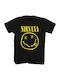 Nirvana Unisex T-Shirt Gelbes Glückliches Gesicht Schwarz Nirvts04mb