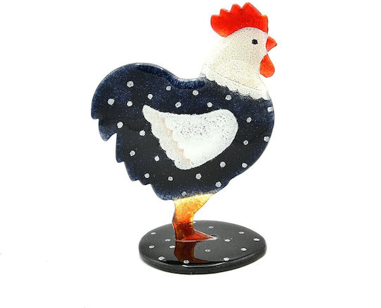 Handmade Glass Decorative Hen 20.5cm Polka Dot Black-White