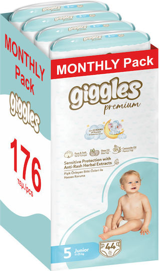 Giggles Πάνες με Αυτοκόλλητο Premium Monthly Pack No. 5 για 11-25kg 176τμχ