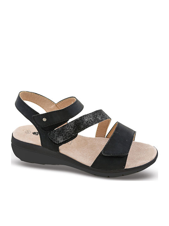 Leather Women's Flat Sandals Anatomic in Black Color