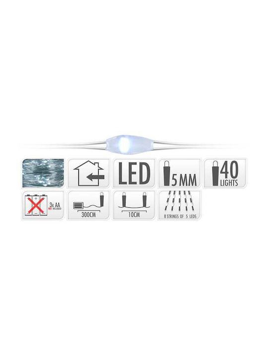 40 Lights LED White Battery in String 1pcs
