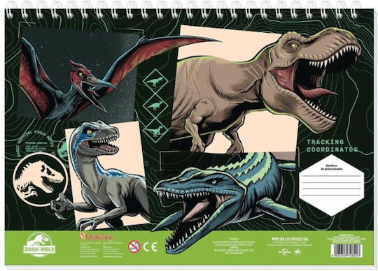 Drawing Pad 40 Sheets Jurassic 23*33cm + Stickers + Stencil + 2 Coloring Pages Diakakis 572011