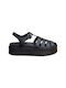 Leather Women's Flat Sandals Flatforms in Black Color