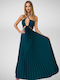 Summer Maxi Evening Dress Satin Open Back Green