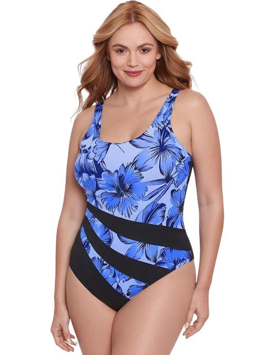 Costum De Baie Întreg Pentru Bust Mare Floral Albastru