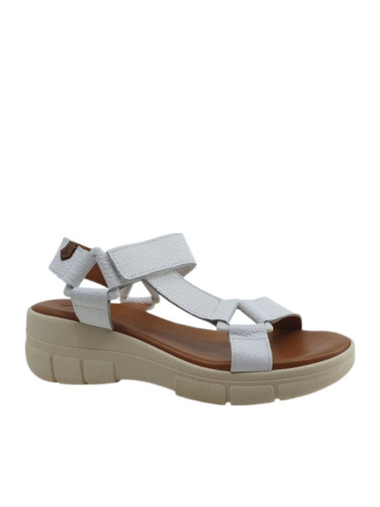 Leather Women's Flat Sandals Sporty in White Color