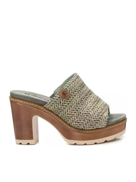 Mules with High Heel in Khaki Color