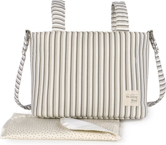 Walking Mum Τσάντα-Αλλαξιέρα Ώμου/Χειρός Botton Stripes Μπεζ 41x25x12εκ.