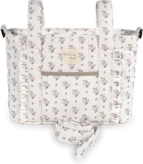 Walking Mum Shoulder Bag / Handbag Diaper Bag Botton Flowers Beige 41x25x12cm