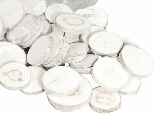 Set de 50 felii de trunchi de copac, 3-5 cm, albe