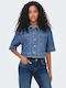 Short Sleeve Women's Denim Shirt Blue