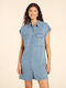 Sommer Mini Hemdkleid Denim Blau