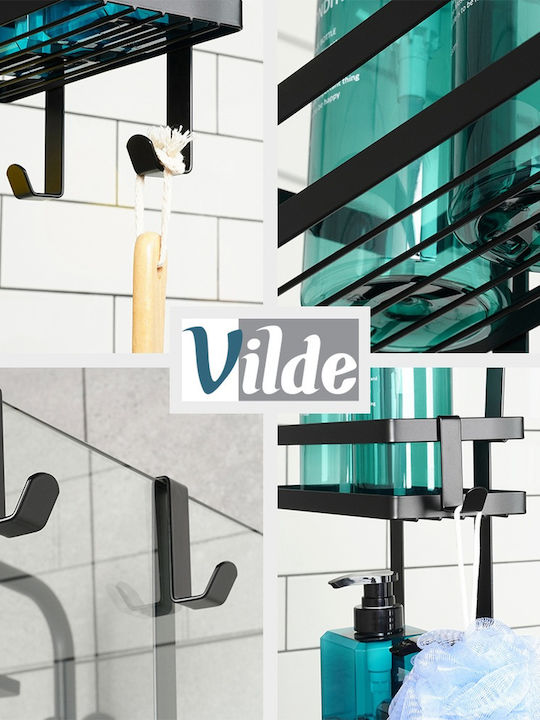 Vilde Wall Mounted Bathroom Shelf Glass 23x10.5x75cm Black