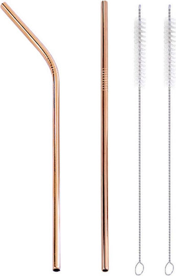 2 Metallstrohhalme Roségold 2 Reinigungsbürsten