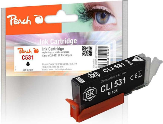 Peach Съвместима мастиленоструйна касета Canon CLI-531 400 страници 12.5мл Черен 1бр
