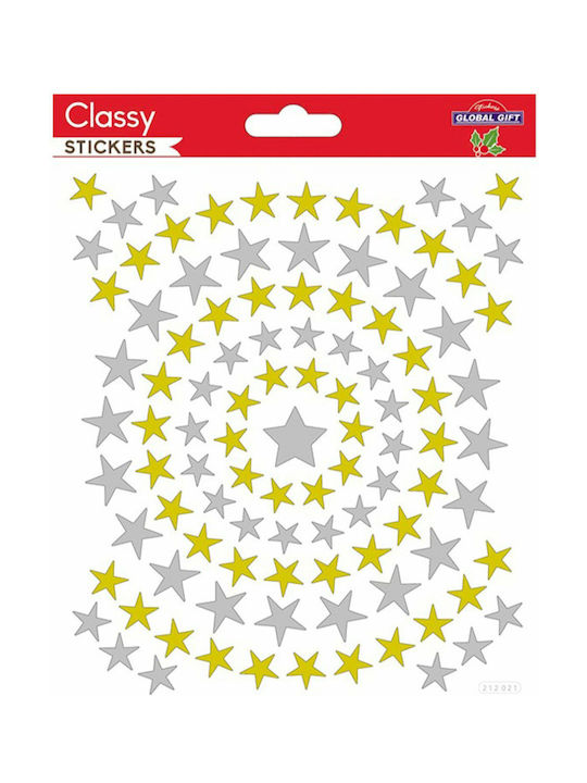 Abțibilduri elegante de Crăciun Stele aurii și argintii 15x17cm 212021