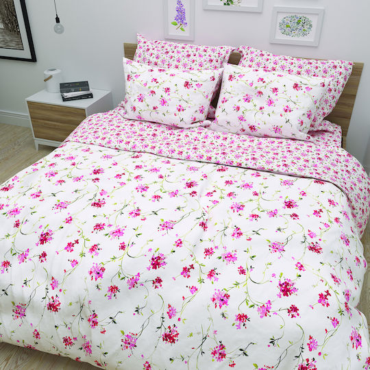 Charalambidis Textiles Bettwäsche-Set Doppel 200x260cm. Cotton Fuchsia 4Stück