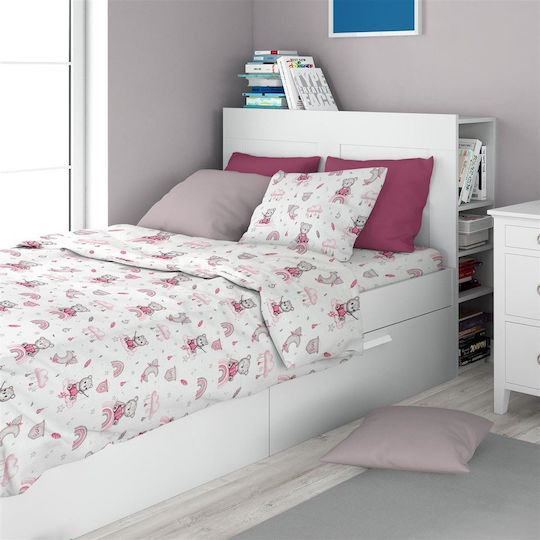 Dimcol Комплект чаршафи Единично Памучни White-pink 160x240см 3бр
