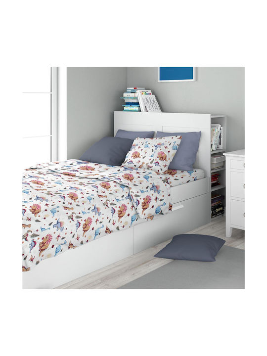 Dimcol Sheet Set Single Cotton White-blue 160x240cm 3pcs
