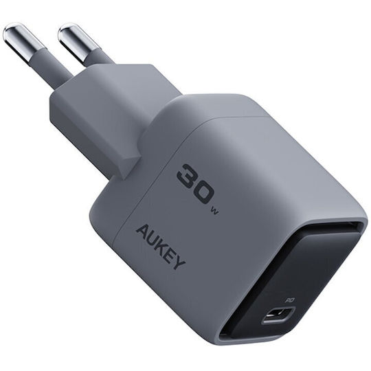 Aukey Φορτιστής Χωρίς Καλώδιο GaN με Θύρα USB-C 30W Power Delivery Γκρι (PA-C1 Comet)