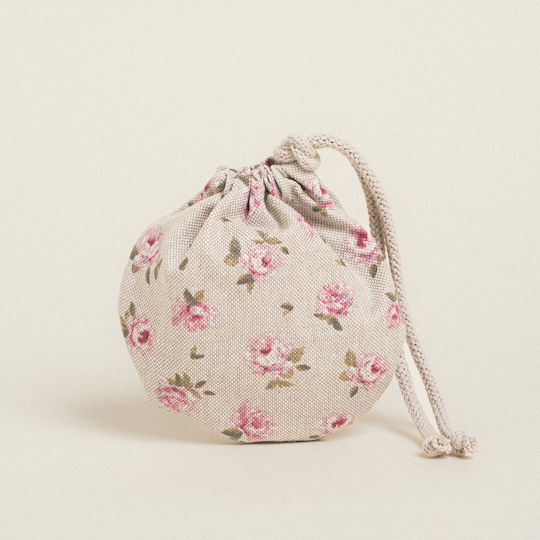Beauty Home Mini Floral Fabric Pouch for Gift Beige 13x14cm
