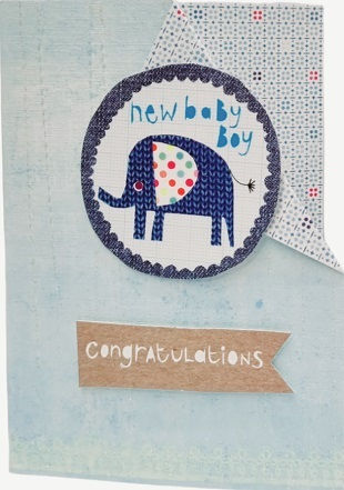 Greeting Card Envelope Baby Boy Birth Little Elephant Light Blue 11x16cm