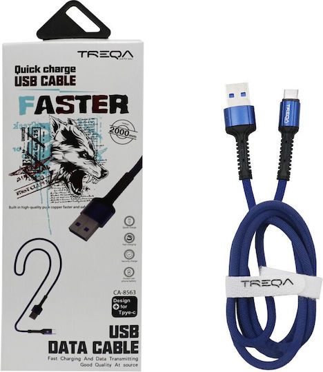 Treqa Regular USB 2.0 Cablu USB-C bărbătesc - USB-A Albastru 2m