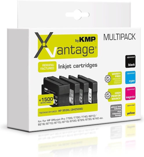 KMP Compatible Inkjet Printer Ink Package HP 953XL 3HZ52AE 2573 Pages 53ml Black 4pcs