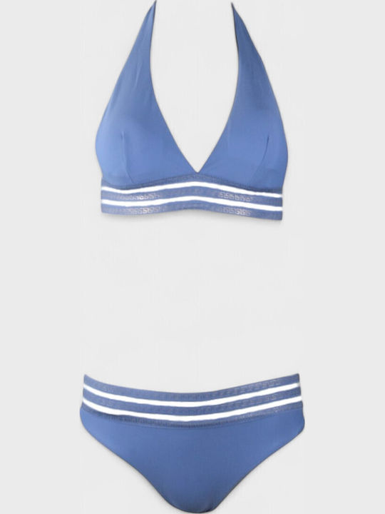 Set Bikini mit Abnehmbarer Verstärkung Blau, Weiß, Gold