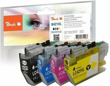 Peach Compatible Inkjet Printer Ink Package Brother LC-421XL 770 Pages 22ml Black 4pcs