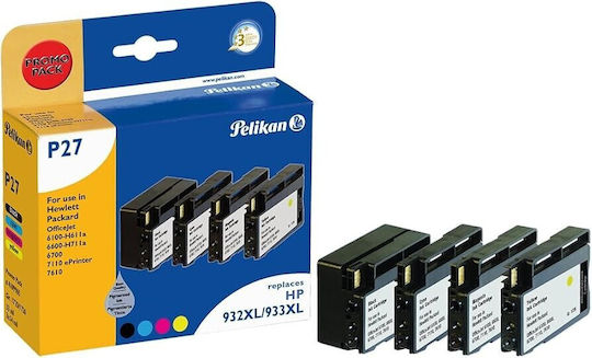 Pelikan Kompatibles Tintenstrahldrucker-Tintenpatronen-Paket HP HP933XL Gelb 4Stück