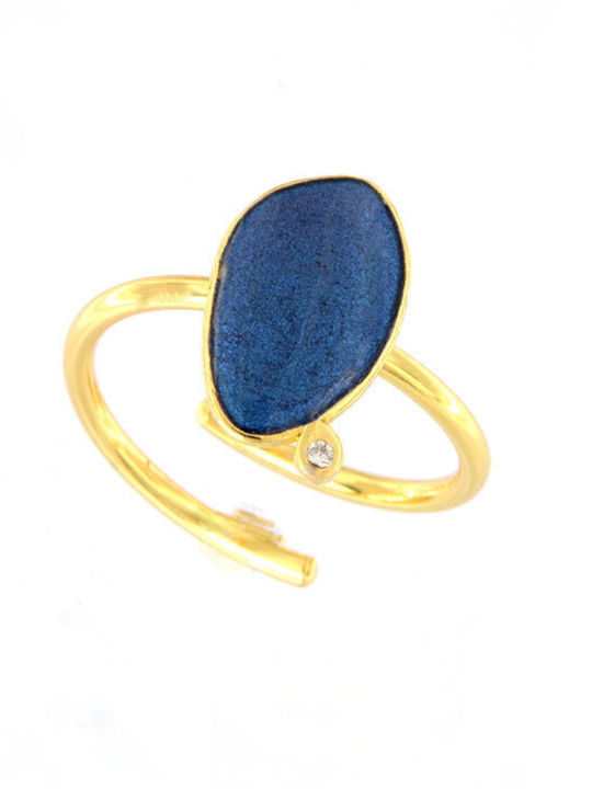 Arteon Ring with Zircon & Enamel made of Silver Gold Plated