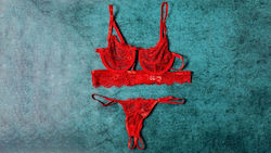 Ophelias Traum Dessous Rotes Spitzen-Set mit offenem Schritt 105005